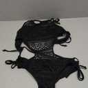Milumia Women Hollow Out Crochet Backless Swimwear One Piece Halter Swimsuit Size L