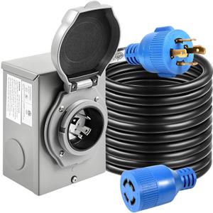 30 Amp Generator Cord and Power Inlet Box, 15FT Generator Cords 30 Amp,125V/250V Generator Power Cord NEMA L14-30P to L14-30R,Twist Lock Connector