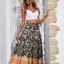 CFLONGE Summer Maxi Skirts for Women 2025 Fashion Boho Long Skirt Trendy Floral High Waist A Line Beach Skirt Vacation Outfit (M)