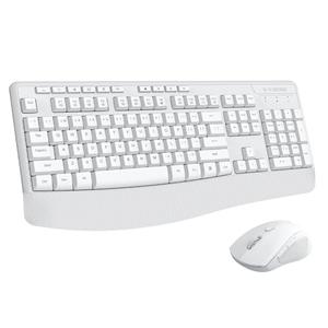 Wireless Keyboard and Mouse Combo, E-YOOSO 2.4GHz Full Sized Ergonomic Wireless Keyboard with Wrist Rest, 3 DPI Adjustable and 6 Buttons Cordless USB Mouse for Computer, Laptop, PC, Windows (White)