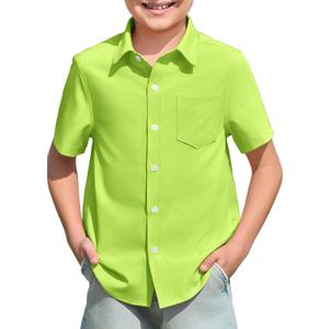Haloumoning Boys Dress Shirts Button Down Short Sleeve Shirt Kids Summer Casual Shirts with Pockets 5-14 Years, Size 120 (Green)
