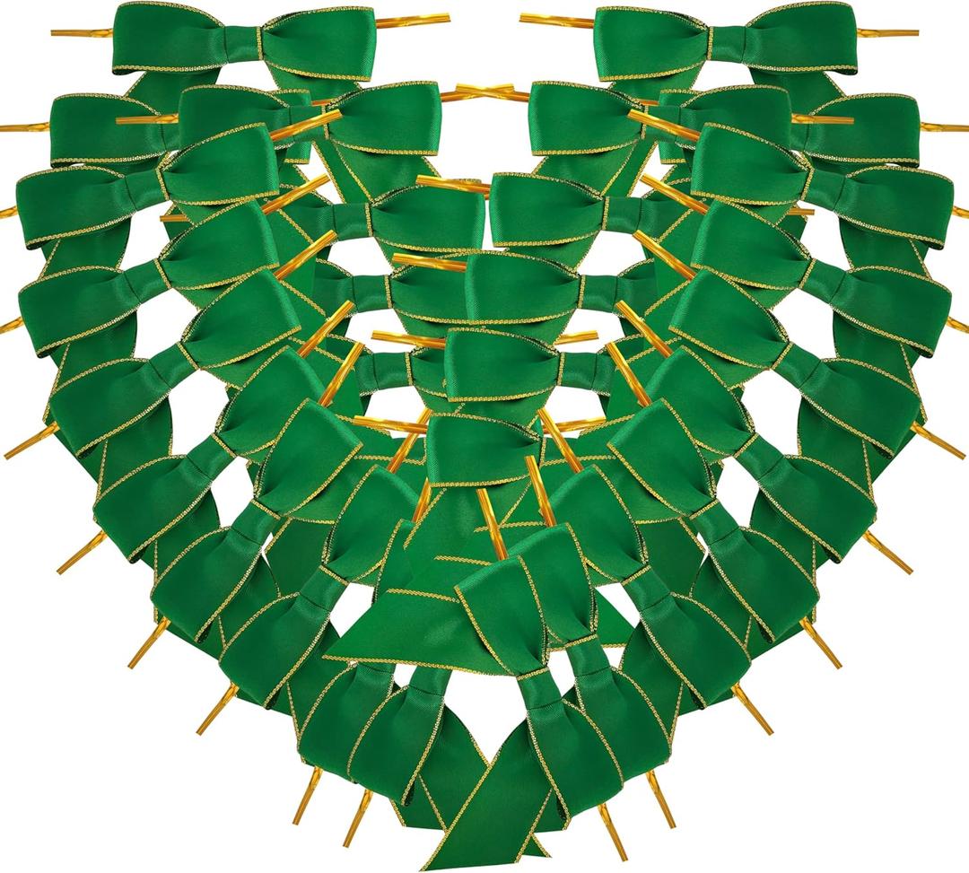 50pcs 3-1/2" Metallic Gold Edge Ribbon Bows for Crafts Green Bows for Christmas Packing Wrapping Holiday Decoration (3.5"-G.Green)