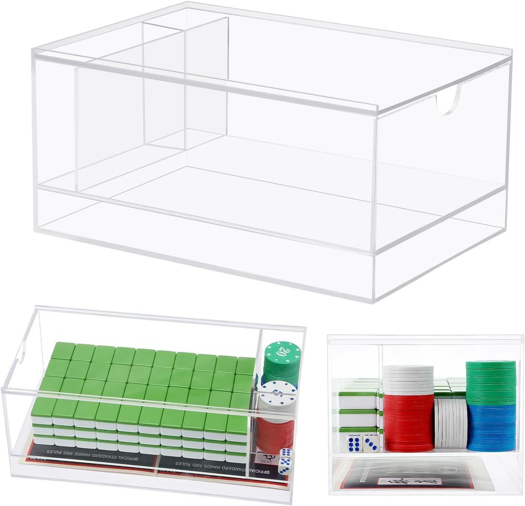 Empty Acrylic Mahjong Case Mahjong Storage Box for American Tiles and Mahjongs Cards Transparent Display Box for Mahjongs Tiles Accessories Supplies (Large,4 Compartment)