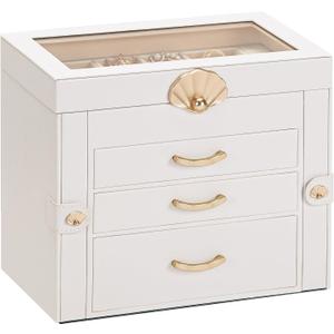 Enthralite Jewelry Box with 3 Drawers : Jewelry Display Organizer for Earrings Necklaces - Gift for Girls Women | White (XL)