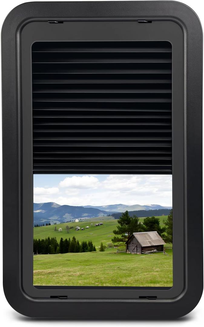 806621 RV Window Complete Window Kit, RV Thin Pleated Shade Replacement for RV Entry Doors, Compatible with Lippert RV Entry Doors, Black