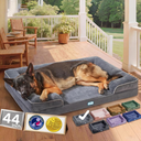 OhGeni Orthopedic Dog Bed Couch Big Cat Sofa for Extra Large Sized Pets with Memory Foam, Machine-Washable Waterproof Removable Cover, Soft Comfortable Fabric, 44-inch (Gray)