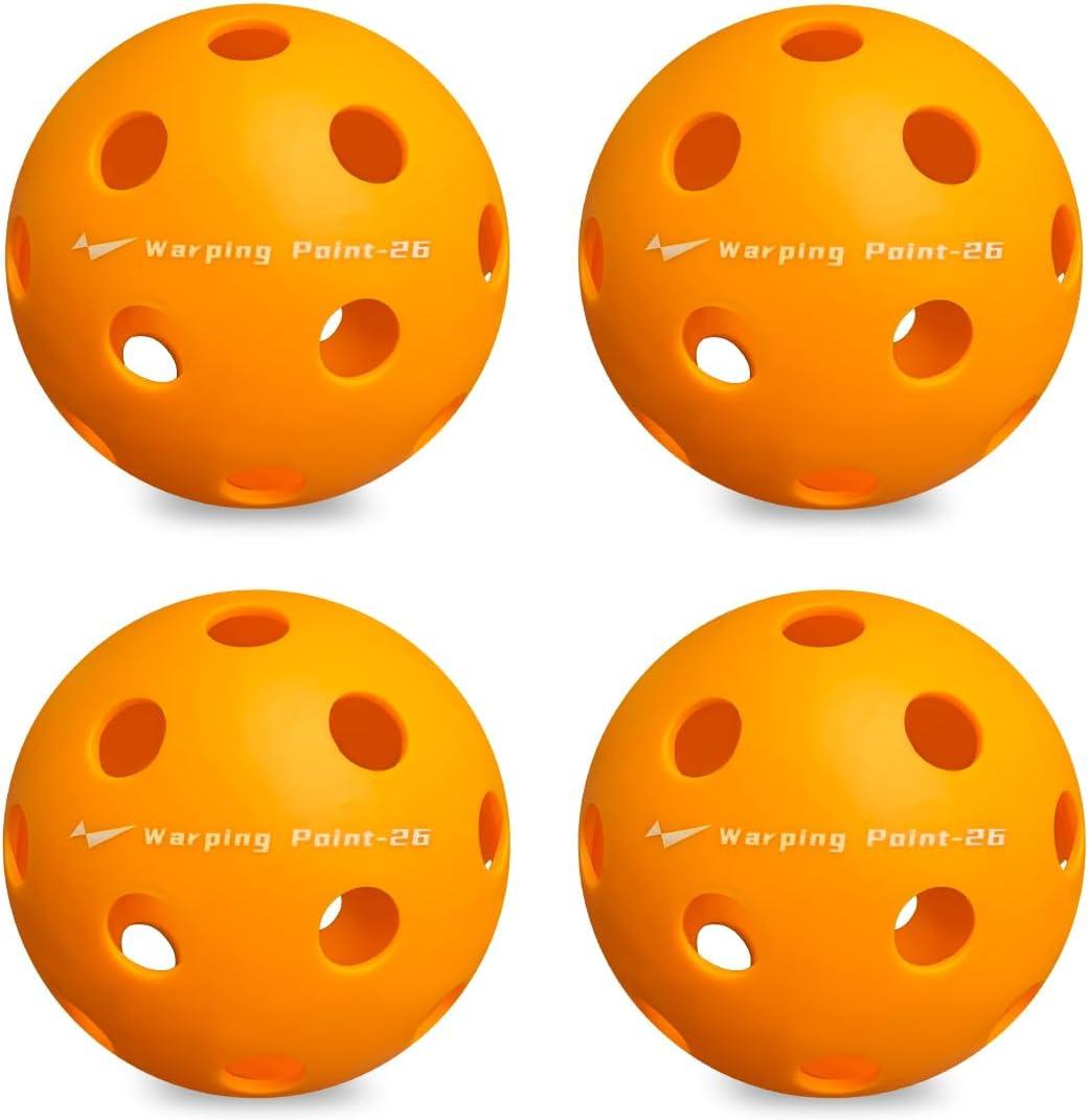 Warping Point Indoor Pickleball Balls, 4 Pack 26 Holes Orange PickleBalls, Meet USAPA Specifications, High Bounce Durable Practice Pickle Ball for Beginners Intermediate Player