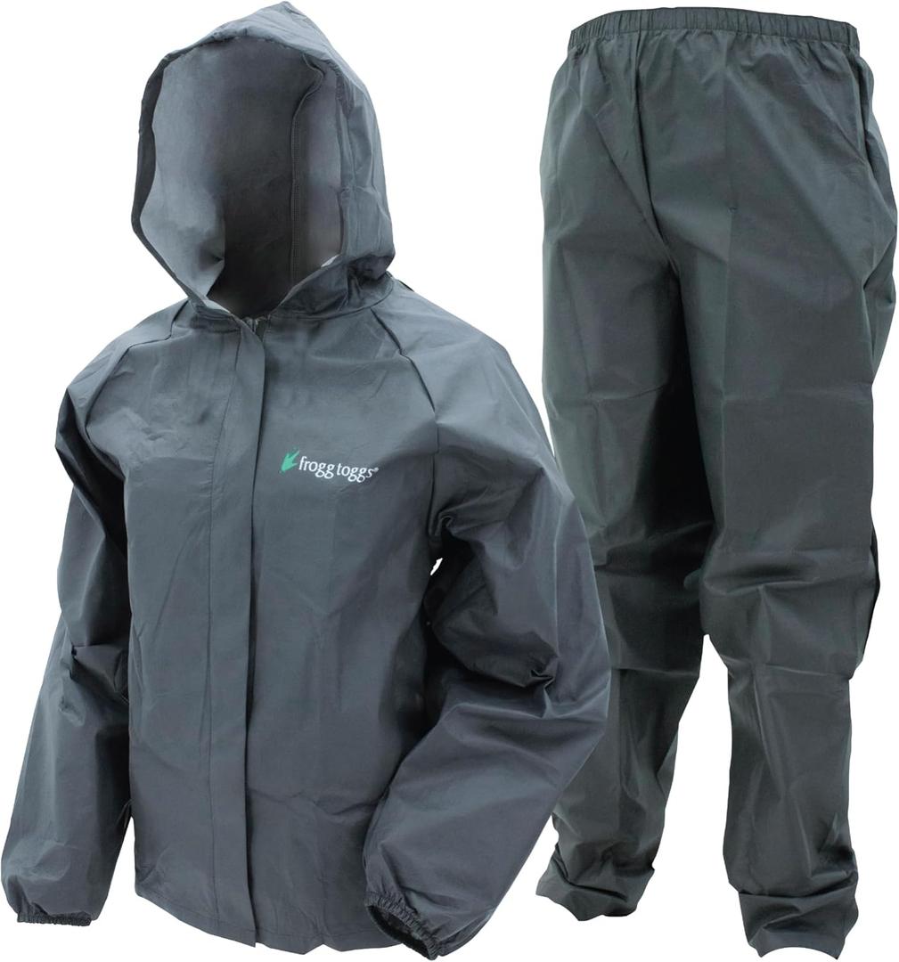 FROGG TOGGS Youth Ultra-Lite2 2-Layer Waterproof Breathable Rain Suit (Large, Carbon Black)