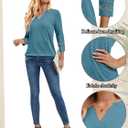 Womens 3/4 Length Sleeve Tops V Neck Lace Tunic Tops Dressy Casual Shirts Loose Fit 2025 Trendy Business Blouses (Blue, L)