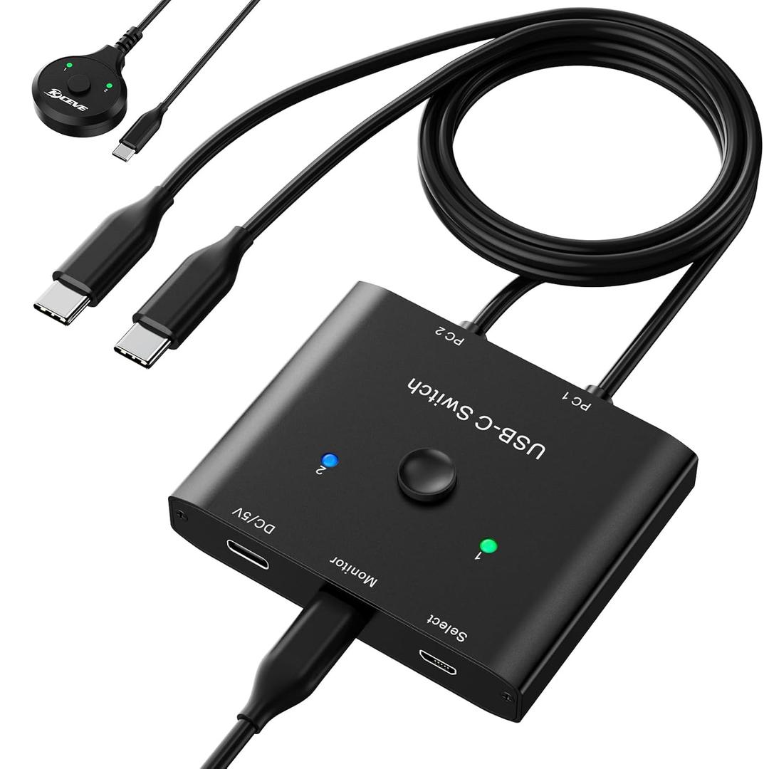 USB C Switch,Bi-Directional USB C Switcher 2 Computers,MLEEDA USB Type C KVM Switch 8K@60Hz 4K@120Hz Video/10Gbps Data Transfer/100W Charging,Compatible with Thunderbolt Device,USB-C Cables Included