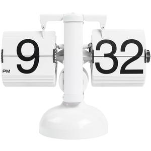 mooas Flip Desk Clock (White), Retro Vintage Design Auto Flip Clock Desk Clock Table Clock Large Number Battery Powered Internal Gear Operated Home Décor Ideal for Home Office School Hotel Café