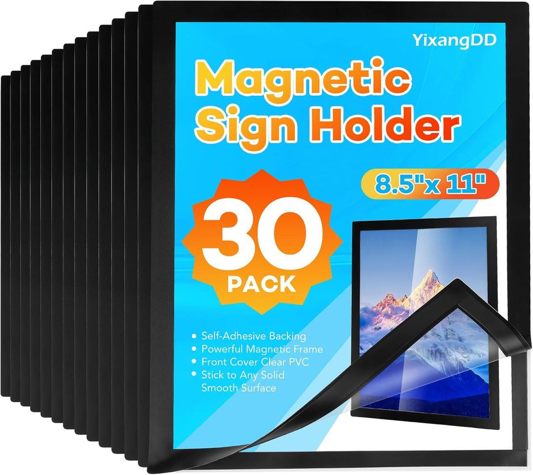 YixangDD 30 Pack Magnetic Sign Holder 8.5 x 11, Self-Adhesive Magnetic Wall Mount Sign Holder, Magnetic Document Holder for Wall Window Office Poster Store
