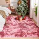 Andency Soft Area Rugs for Living Room Bedroom, 3x5 Non-Slip Fluffy Shag Carpet, Indoor Floor Fuzzy Shaggy Living Room Plush Rug for Kids Dorm Nursery Home Decor Aesthetic, Tie-Dyed Dark Red
