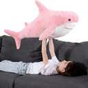 MorisMos Giant Shark Stuffed Animal Plush, Large Stuffed Shark Toy, Soft Shark Pillow for Kids Boys Girls Birthday Christmas, 32inch, Pink