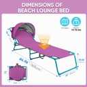 Colorsoul Tanning Chair with Sun Canopy,Adjustable 4-Position Beach Lounge Chair for Adults,Heavy Duty Folding Outdoor Lounge Chair,for Patio Poolside Sunbathing,UPF 50+,300 LBS,Purple, single