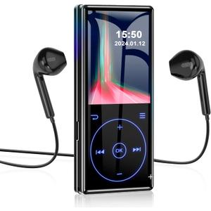 96GB MP3 Player with Bluetooth 5.0: Portable Lossless Sound Music Player with HD Speaker,2.4" Screen Voice Recorder,FM Radio,Touch Buttons,Support up to 64GB for Sport(Earphones&64GB TF Card Included)