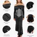 Popilush Shapewear Maxi Dress Women's Sparkly Off Shoulder Long Sleeve Formal Cocktail Dresses Bodycon Mermaid Dress (Black, M)