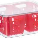 Oggi Berry Container for Fridge - Double Colander Basket - Ideal Berry Containers for Fridge, Includes Berry Colander Insert (8.75" x 6.75" x 3.75"), Red