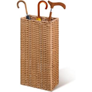 Weysat Woven Umbrella Stand for Entryway Handmade Umbrella Holder Freestanding Cane Stand Natural Color Decorative Umbrella Rack Tall Basket for Laundry Bathroom (Rectangular Style)