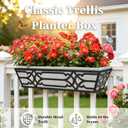 Railing Planter Box, Window Planter Box 24 Inch 2 Pack, Metal Hanging Flower Boxes with Non-Woven Fabric Liner, Adjustable Brackets for Deck Railing, Fence, Balcony, and Porch, Black
