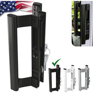 Sliding Glass Door Handle Set with Interior and Exterior Handles, 6-5/8", Fits 1" to 1-1/8" Thick Doors. (Black, Straight Tube Handle with Key)
