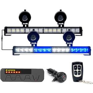 Xprite [Upgraded White Blue 216.8 inch Emergency Strobe Traffic Advisor Light Bar, Police Interior Front/Rear Windshield Visor Light, for Police Law Enforcement POV Vehicles Trucks