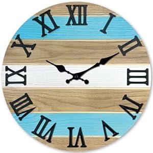 Blue Office Wall Clock Wood Solid Extra Large Wall Clocks Battery Operated 24 Inch Rustic Wall Clock Silent Non Ticking