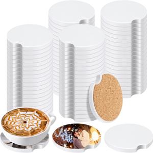 80 Pcs Sublimation Coasters Blanks Ceramic Car Coasters Sublimation Blanks Bulk DIY Personalized Ceramic Coasters Blanks 2.6'' Round Car Cup Coasters with Cork Back for Crafts