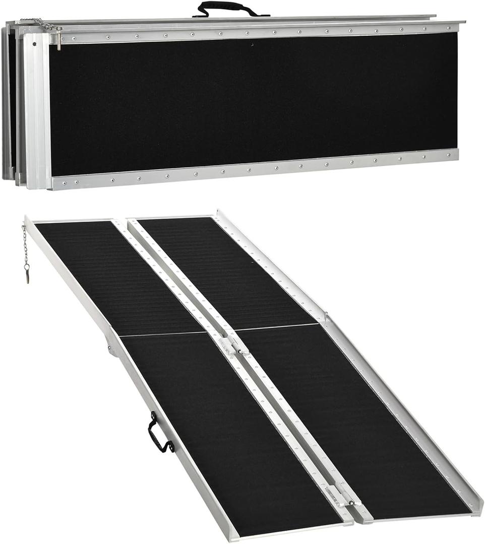 Portable Wheelchair Ramp 8FT, Folding & Wheelchair Ramps for Home Steps, Aluminum Threshold Ramp for Doorway, Front Porch, Entry, 600 Lbs Capacity (Black, 8ft)