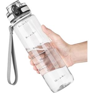 OLDLEY 32 oz Water Bottle, Motivational Water Bottle with Time Marker, Sports Water Bottle With Strap, Leakproof & BPA Free Large Water Bottles for School, Gym, Travel, Outdoor, Tritan, Transparent
