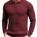 COOFANDY Mens Long Sleeve Polo Sweatershirt Lightweight Slim Fit Sweaters Knit Polo Shirt Fall Winter Wine Red, Size: XXL