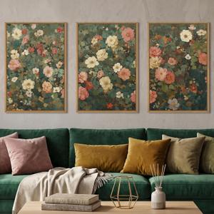 LHIUEM Vintage Blossom Flower Framed Canvas Wall Art Set,Nature Wildflowers Botanical Wall Decor,Retro Boho Floral Artwork for Living Room,Bedroom,Dining Room,Office-16 x24 x3