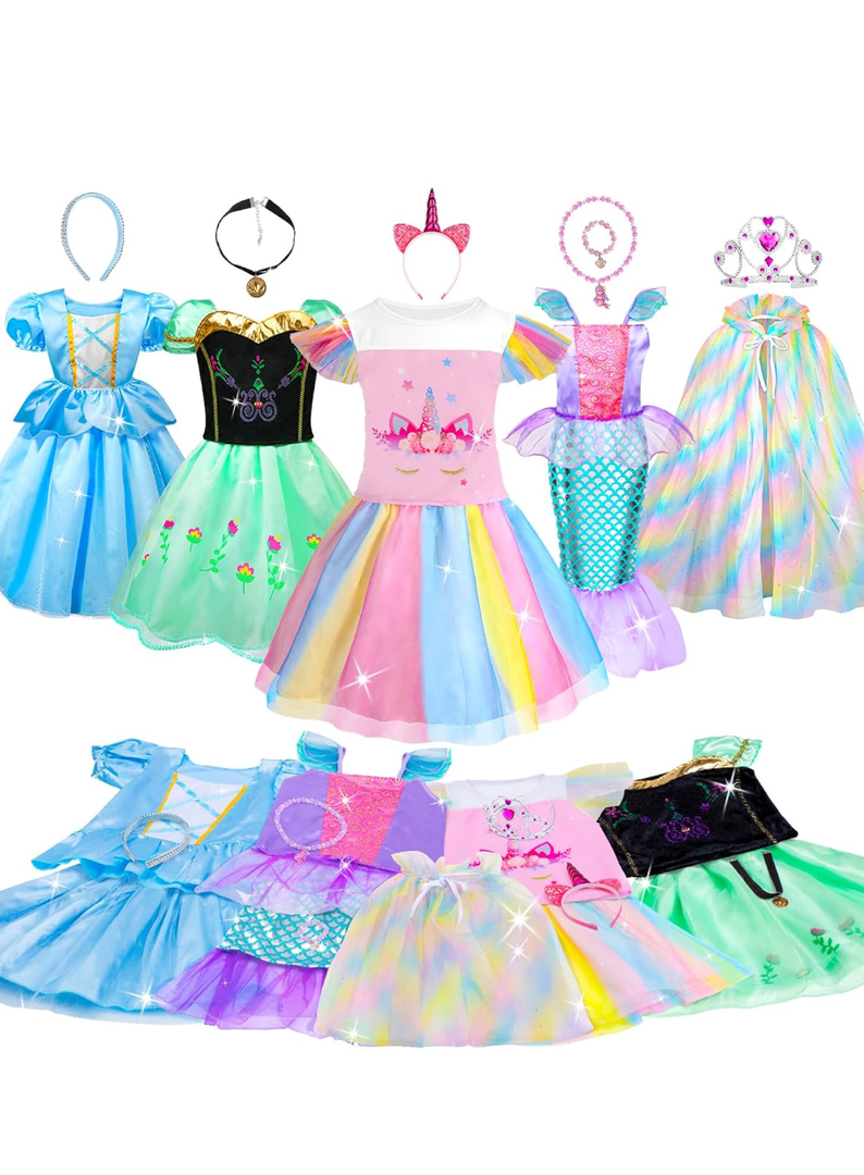 Meland Princess Dress Up - Dress Up Clothes for Girls with Toys,Christmas Birthday Gift for Toddler Girls 3,4,5,6,7,8 Years