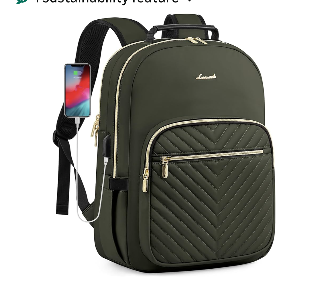 LOVEVOOK Laptop Backpack Purse for Women, Work Business Travel Computer Bags, College Nurse Backpack for Womens, Quilted Casual Daypack with USB Port, Fit 15.6 Inch Laptop, Army Green