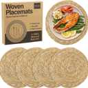 Elcoho 4 Pieces Round Woven Placemats 12 Inch Boho Rattan Placemats Farmhouse Braided Place Mats Woven Plate Chargers Rustic Wicker Table Mats for Dining Table
