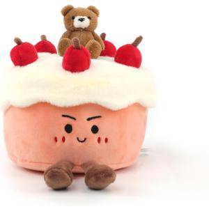 RECUR Birthday Cake Plush Toy, Pink Cream Cake Food Stuffed Animals, Cute Plushie Birthday Gift