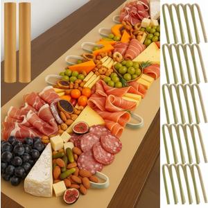 Briwooody Totally 18 Inch x 200 Feet Charcuterie Paper Table Runner with 20 Bamboo Tongs Kraft Brown Butcher Paper Roll Charcuterie Disposable Grazing Table Runner Covering for Dining Birthday Wedding, 18 inches x 100 feet