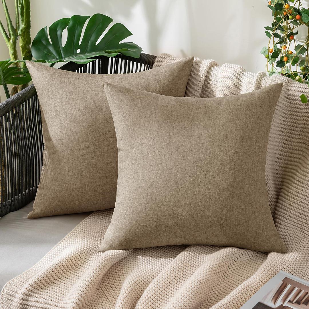 MIULEE Pack of 2 Decorative Outdoor Solid Waterproof Throw Pillow Covers Faux Linen Garden Farmhouse Cushion Cases for Patio Tent Balcony Couch Sofa 20x20 Inch Taupe Grey