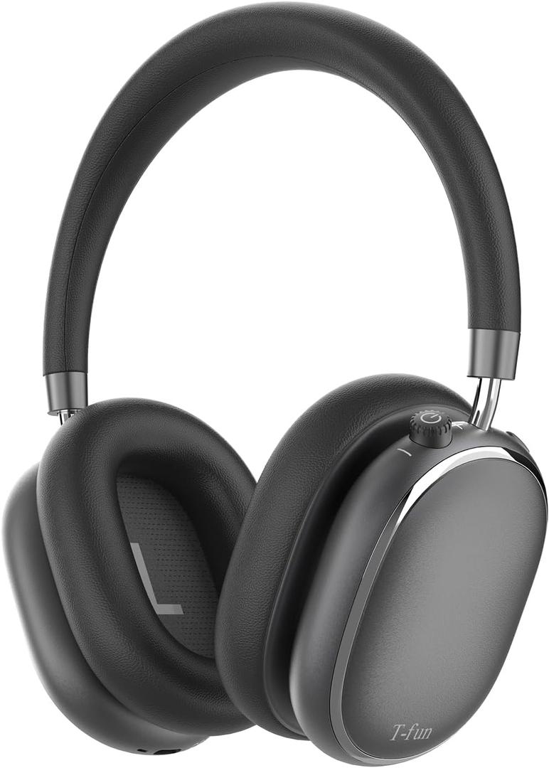 T-fun NC95 Hybrid Active Noise Cancelling Headphones with Knob Control, 65H Playtime Over Ear Headphones Wireless Bluetooth 5.3, App Control, Hi-Res Audio, Comfort Fit, Clear Calls for Travel/Workout (Space Grey)