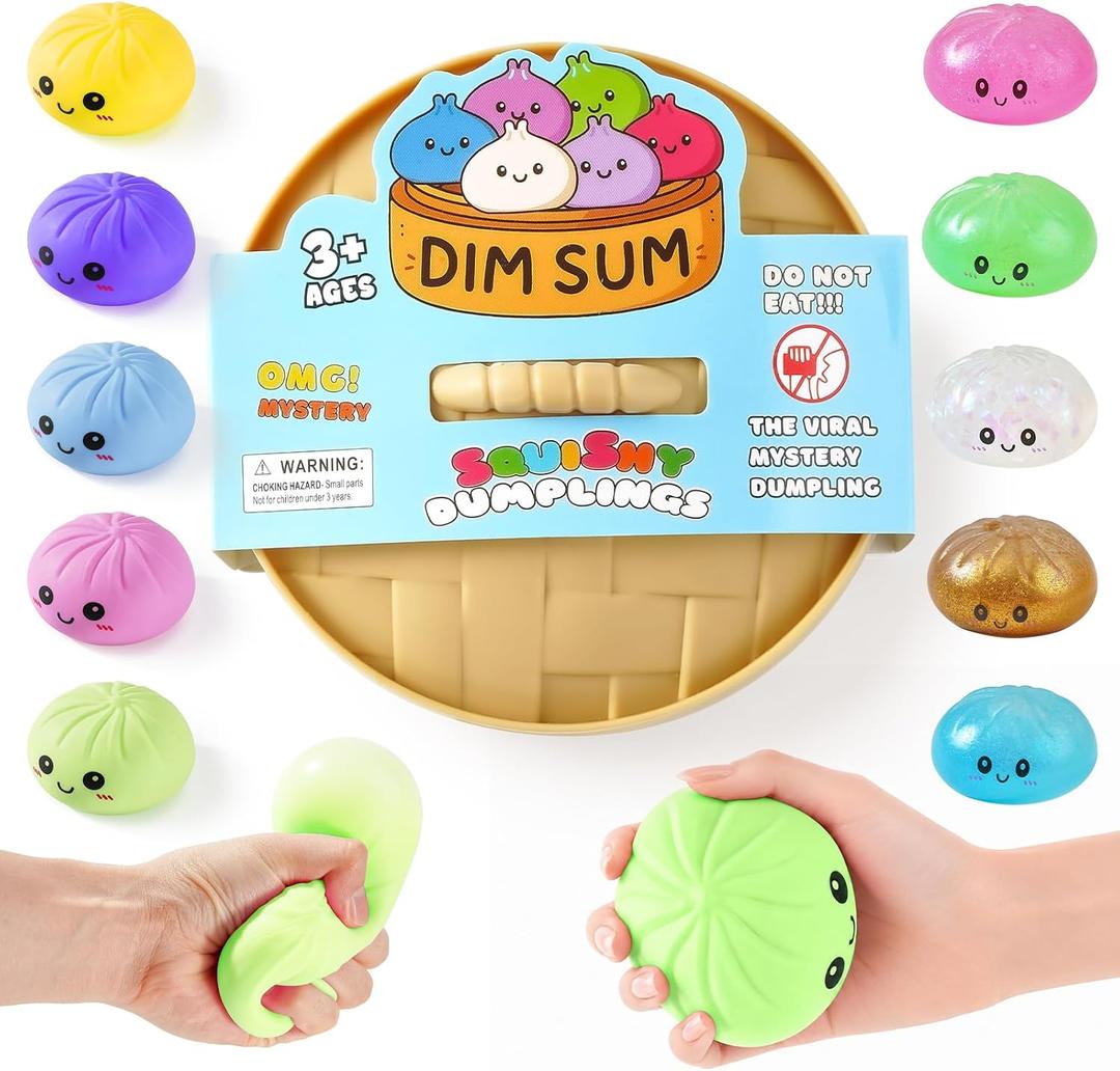 Dumpling Squishy Toys, Giant Dumpling Squishy Mystery Box, Colorful Squishies Dumplings Stress Balls Toy, Stocking Stuffers with Food Steamer Stretchy Desk Toy (Green)