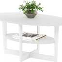 Furinno Jaya Oval Coffee Table, 35.43 (W) x 16.49 (H) x 19.69 (D) inches, White, 19.7"D x 35.4"W x 16.4"H