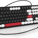 Wired Typewriter Keyboard Full Size USB Keyboard Retro Computer Keyboard with Round Keycaps for Windows Laptop(Black)