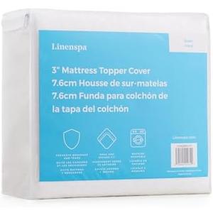 Linenspa 3 Inch Mattress Topper Cover Twin – Cover Only – Machine Washable – Breathable – Non Slip – Cover for Mattress Topper with Zipper – Only White