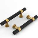Haliwu Black and Gold Cabinet Pulls, 6 Pack 3-3/4 inch Hole Spacing Dresser Drawer Handles, Kitchen Barrel Cupboard 2 Tone Hardware