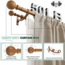 Double Wood Curtain Rods for Windows 140 to 164 Inches,1 Inch Front and 5/8 Inch Back Heavy Duty Curtain Rod with Imitation Wood Grain Ball Finials and Double Aluminum Bracket,Brown Wood Grain
