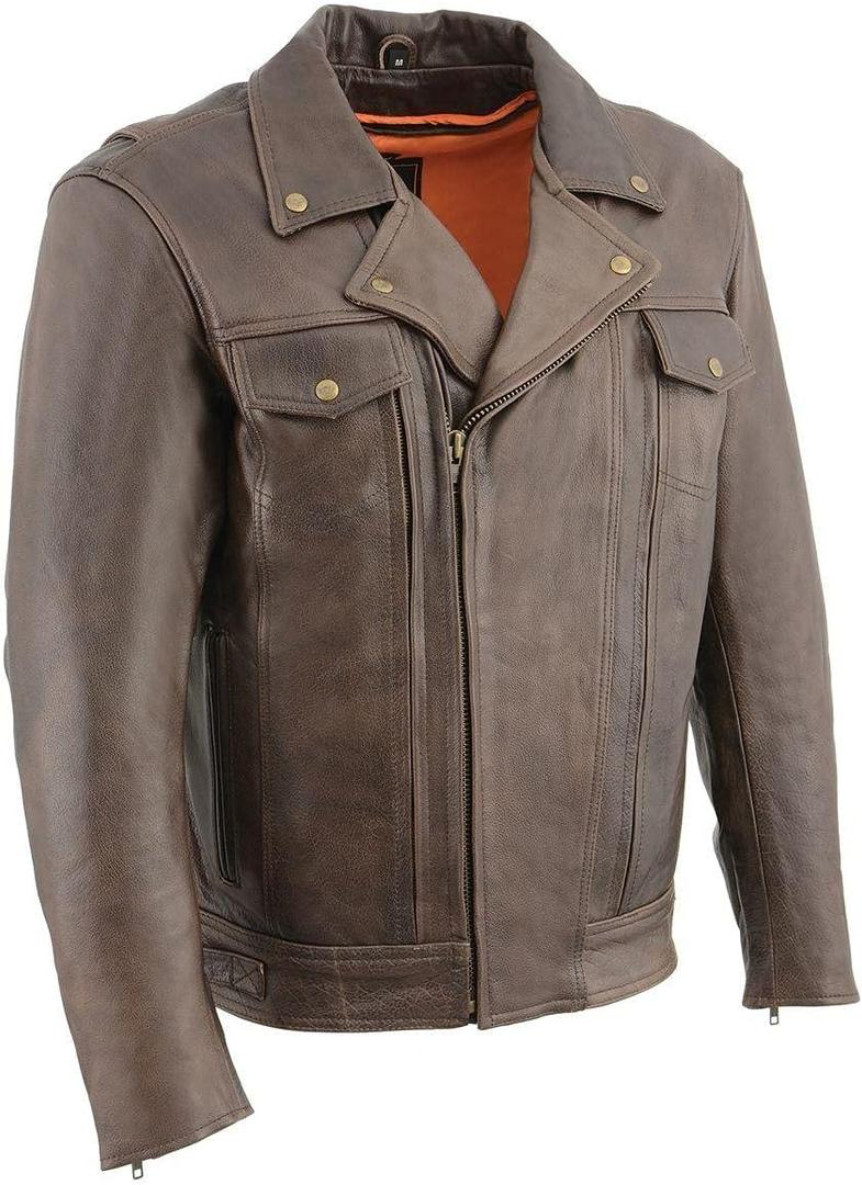 Milwaukee Leather MLM1522 Mens Retro Brown Leather Motorcycle Jacket with Gun Pockets - Large