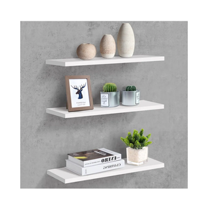 White Floating Shelves for Wall,Set of 3 Wall Mounted Modern Floating Shelf Elegant White Wooden Display Wall Shelves for Living Room Bedroom Kitchen Bathroom Kitchen,Length 17''