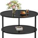 SAYGOER 27.6'' Round Coffee Table 2 Tier Black Glass Coffee Tables with Storage Shelf for Large or Small Space Modern Simple Sofa Table for Living Room Home Office, Easy Assembly