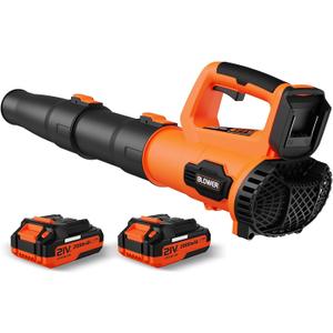 Leaf Blower, 21V Cordless Electric Blower with 2 2.0Ah Batteries and 1 Hour Fast Charger, Lightweight Leaf Blower for Patio Cleaning, Lawn Care, Blowing Fallen Leaves and Dust, etc.