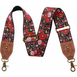Nefelibata Purse Strap, 2" Crazy Horse Leather End Shoulder Strap Adjustable Replacement,Retro Jacquard Embroidery Multi-pattern Crossbody Bag Straps for Handbag,Crossbody Bags(Pink Embroidery) (Brilliant Rose)